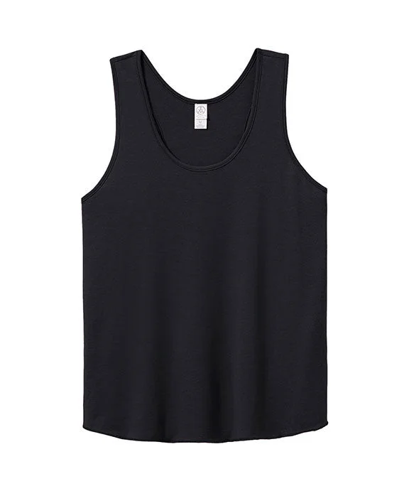 Plus Size Women's Ruffled Hem Tank Tops with Floral Prints  4460HM - Alternative Ladies Modal Tri-Blend Racer Tank Top | True Black