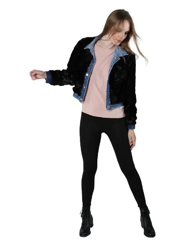 Denim Top for a Music Festival with a Rock - n - Roll Vibe Alexis Jacket In Denim/black Denim Top for a Music Festival with a Rock - n - Roll Vibe Alexis Jacket In Denim/black