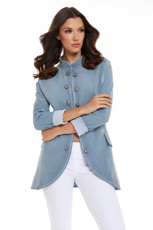 Denim Top with a Belted Waist for a Defined Silhouette Amina Long Button Jacket In Denim Denim Top with a Belted Waist for a Defined Silhouette Amina Long Button Jacket In Denim