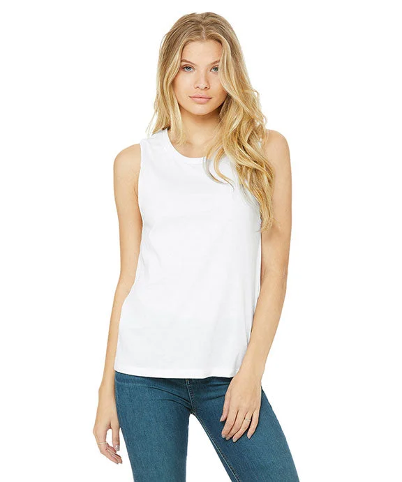 Plus Size Women's Ruffled Hem Tank Tops with Floral Prints B6003 - Bella + Canvas Ladies Jersey Muscle Tank Top | White Plus Size Women's Ruffled Hem Tank Tops with Floral Prints B6003 - Bella + Canvas Ladies Jersey Muscle Tank Top | White