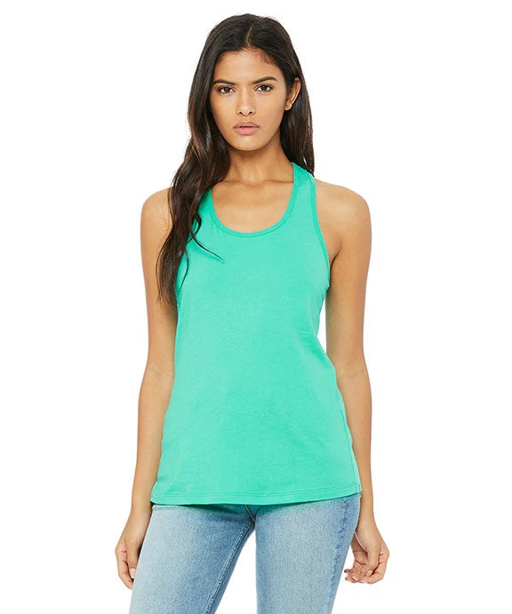 Plus Size Women's Ruffled Hem Tank Tops with Floral Prints B6008 - Bella + Canvas Ladies Jersey Racerback Tank Top | Teal Plus Size Women's Ruffled Hem Tank Tops with Floral Prints B6008 - Bella + Canvas Ladies Jersey Racerback Tank Top | Teal