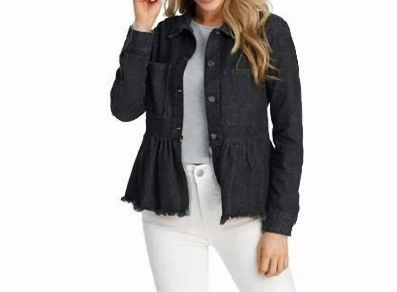 Women's faux fur - trimmed denim jackets for a trendy and cozy style Banks Denim Jacket In Black Women's faux fur - trimmed denim jackets for a trendy and cozy style Banks Denim Jacket In Black