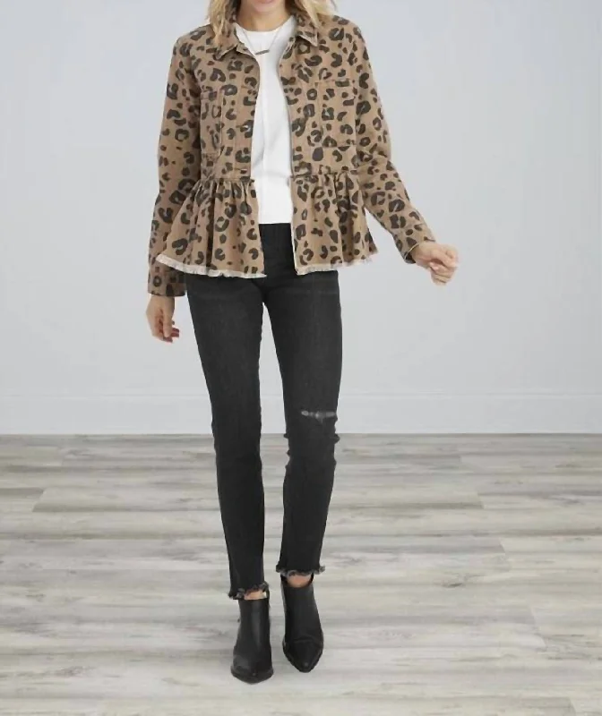 Women's cropped leather jackets with silver zippers for a punk - inspired outfit Banks Denim Jacket In Leopard Women's cropped leather jackets with silver zippers for a punk - inspired outfit Banks Denim Jacket In Leopard