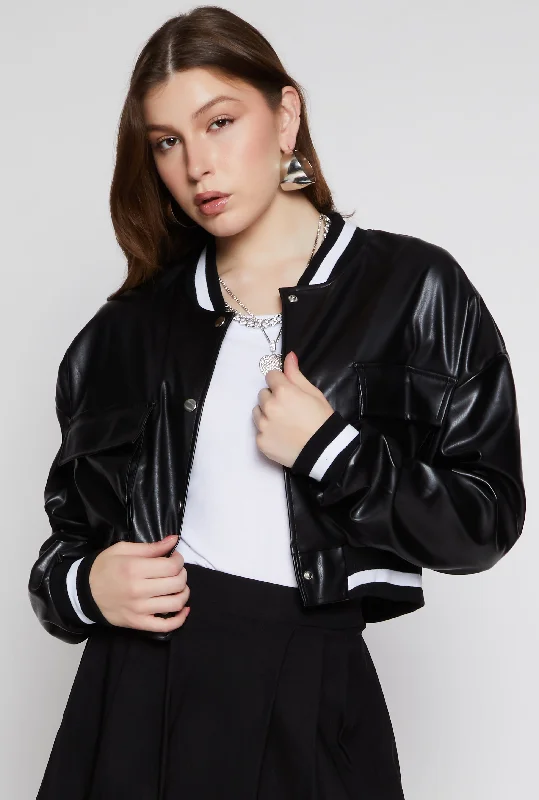 Women's leather leather hats with a leather band and buckle Faux Leather Cargo Cropped Bomber Jacket Women's leather leather hats with a leather band and buckle Faux Leather Cargo Cropped Bomber Jacket