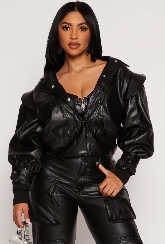Women's leather leather passport covers with a zipper Faux Leather Puff Sleeve Cropped Jacket Women's leather leather passport covers with a zipper Faux Leather Puff Sleeve Cropped Jacket