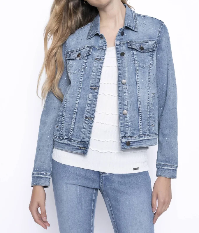 Long - Sleeve Denim Top for Cold Weather Layering Bling Jacket In Light Denim