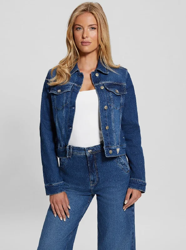 Denim Top for a Beachside Picnic with a Laid - Back Style Blue Denim Delya Trucker Jacket Denim Top for a Beachside Picnic with a Laid - Back Style Blue Denim Delya Trucker Jacket