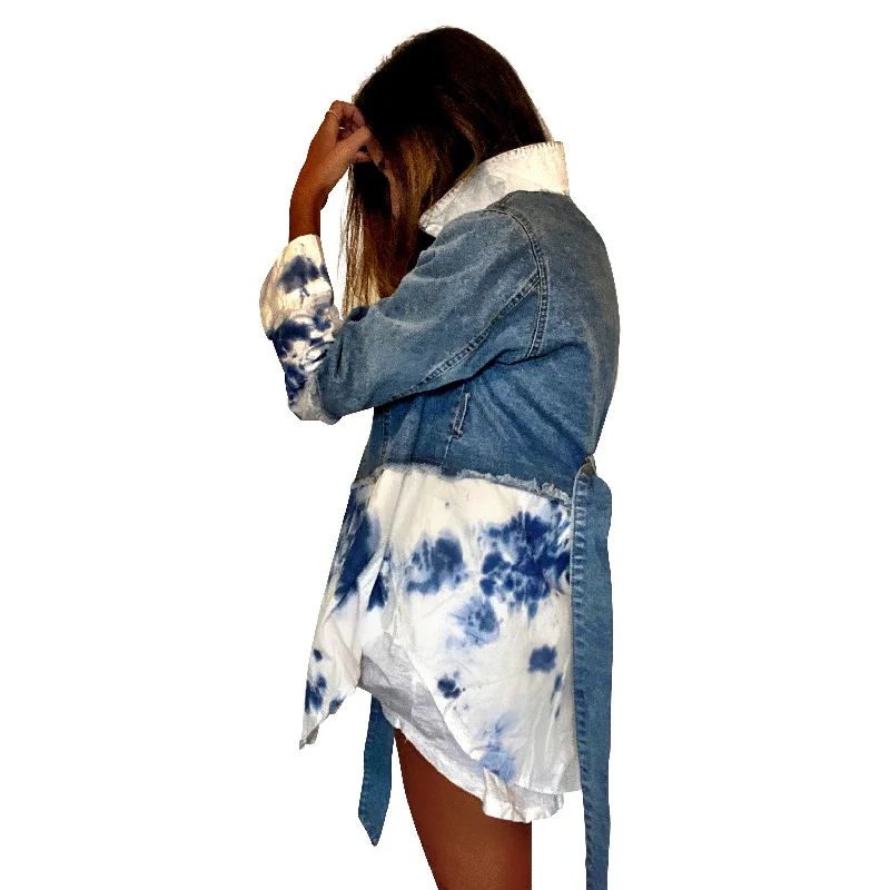 Women's waterproof rain jackets in bright yellow for high - visibility outdoor activities 'BLUE SWIRLS' DENIM JACKET Women's waterproof rain jackets in bright yellow for high - visibility outdoor activities 'BLUE SWIRLS' DENIM JACKET