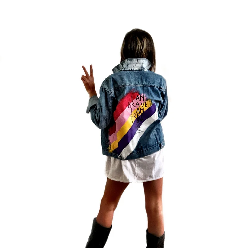 Women's cropped leather jackets with silver zippers for a punk - inspired outfit 'BRAVE IT' DENIM JACKET Women's cropped leather jackets with silver zippers for a punk - inspired outfit 'BRAVE IT' DENIM JACKET