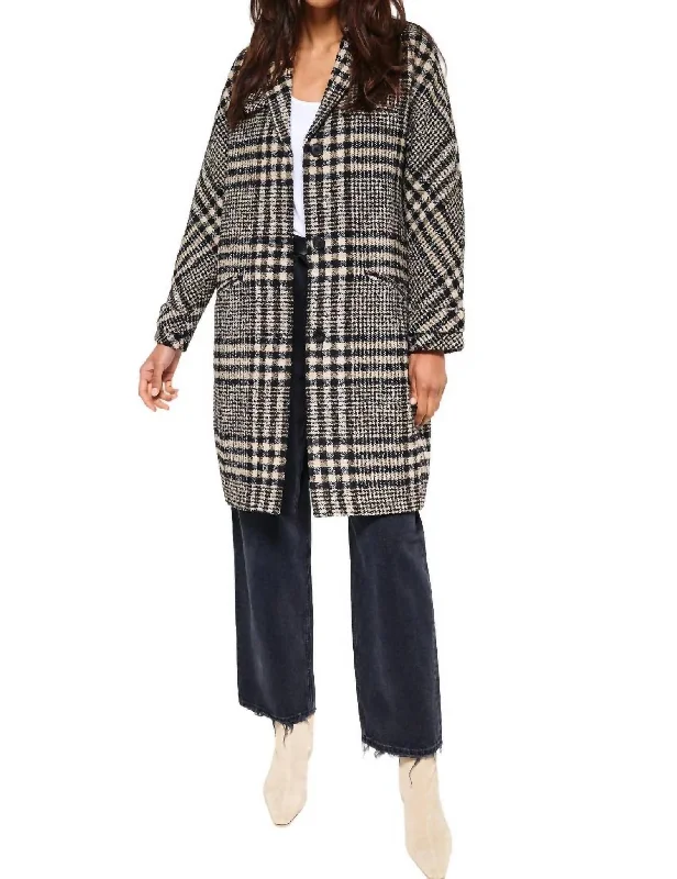 Single - Breasted Women's Corduroy Blazers in Mustard Yellow for an Autumn Vibe Cocoon Overcoat In Black/oat Plaid Single - Breasted Women's Corduroy Blazers in Mustard Yellow for an Autumn Vibe Cocoon Overcoat In Black/oat Plaid