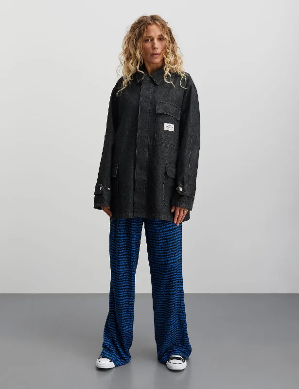 Denim Top with a Peplum Hem for a Flirty and Feminine Look Dark Denim Johnny Jacket, Black Denim Top with a Peplum Hem for a Flirty and Feminine Look Dark Denim Johnny Jacket, Black
