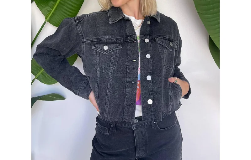 Denim Top with a Collared Neckline for a Preppy Style Denim Blythe Jacket In Black