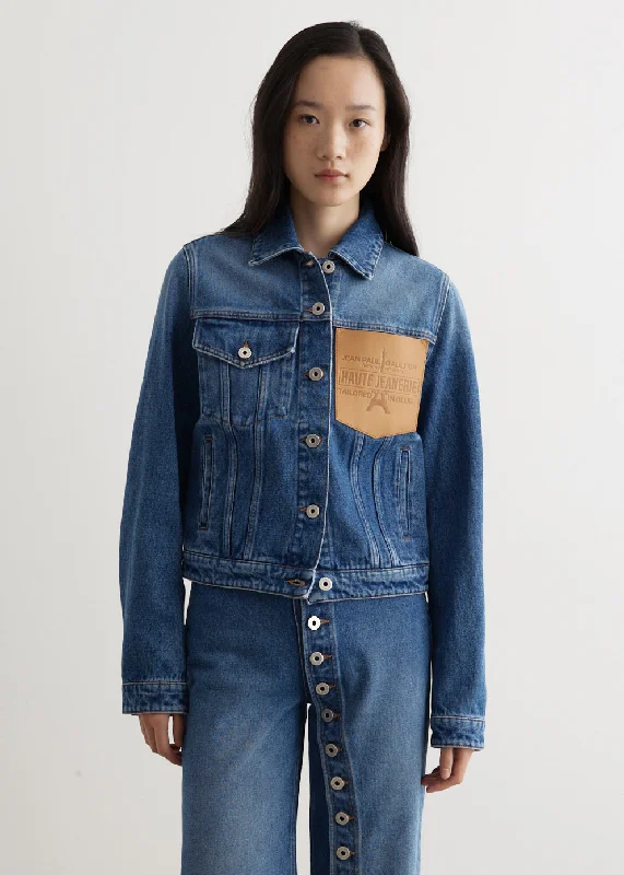 Women's trench coats with a removable belt for customizable styling Denim Jacket With Leather Pocket Women's trench coats with a removable belt for customizable styling Denim Jacket With Leather Pocket