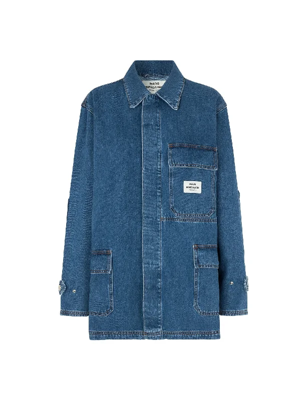 Oversized Denim Top for a Relaxed and Casual Vibe Denim Johnny Jacket,  Vintage Blue