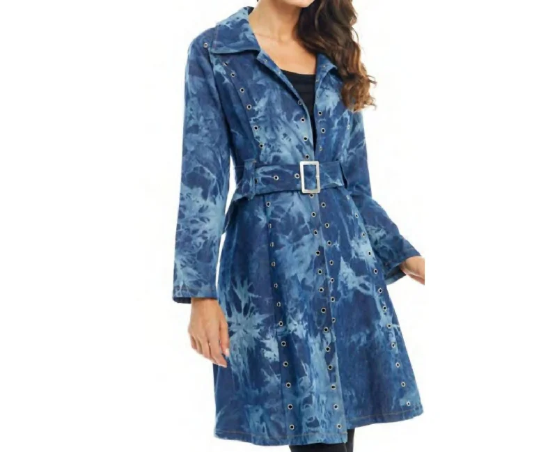 Patchwork Denim Top with a Unique and Artistic Appeal Denim Long Blazer With Belt