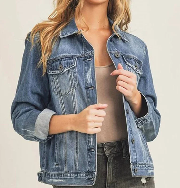 Denim Top for a Music Festival with a Rock - n - Roll Vibe Denim Vintage 90’S Jacket In Blue Wash Denim Top for a Music Festival with a Rock - n - Roll Vibe Denim Vintage 90’S Jacket In Blue Wash
