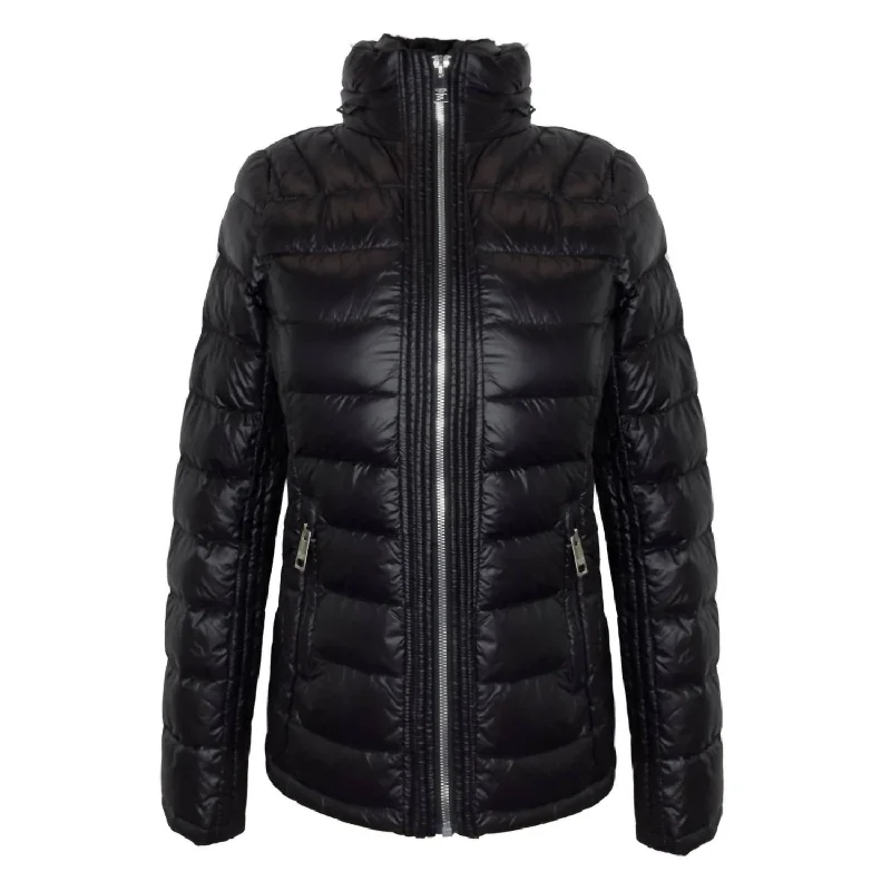 down coat for winter joggers​ Double Zip Hidden Hood Down Fill Packable Jacket In Black