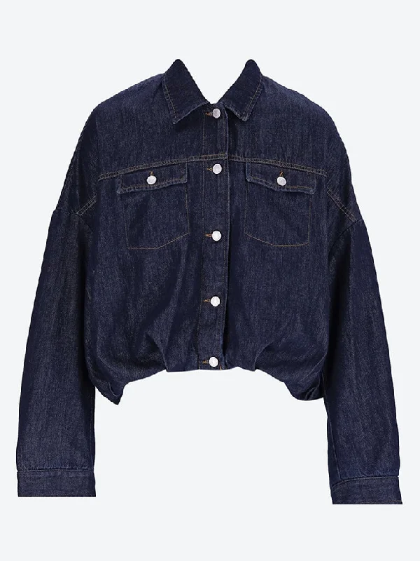 Denim Top with a Floral Print for a Feminine Touch Cocoon shaped denim blouson