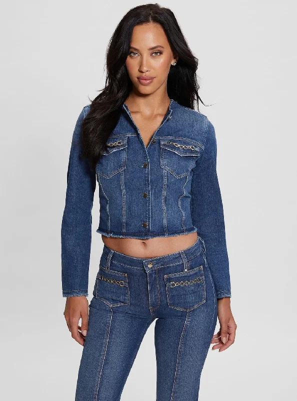Women's bomber jackets with a holographic finish for a futuristic and eye - catching look Eco Terrie Blue Denim Jacket Women's bomber jackets with a holographic finish for a futuristic and eye - catching look Eco Terrie Blue Denim Jacket