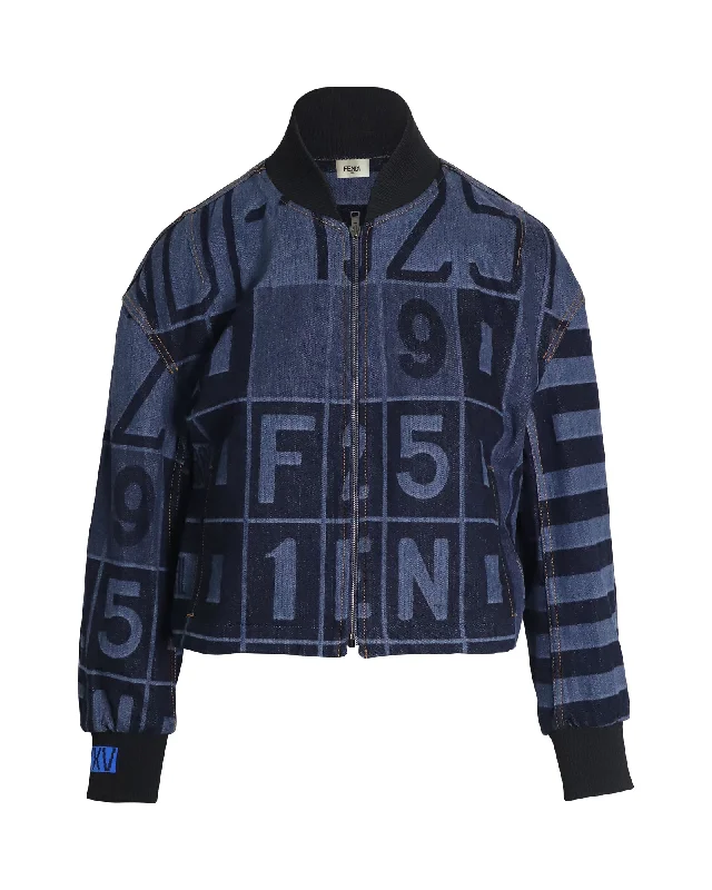 Oversized Denim Top for a Relaxed and Casual Vibe Fendi Denim Bomber Jacket in Blue Cotton Denim Oversized Denim Top for a Relaxed and Casual Vibe Fendi Denim Bomber Jacket in Blue Cotton Denim