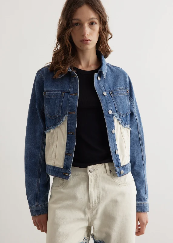 Women's windbreaker jackets with adjustable hoods for windy days  Fray Denim Jacket