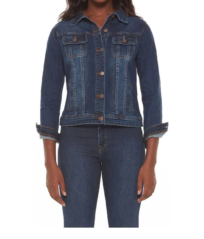 Women's moto jackets with a lace - up front for a unique and stylish touch Gabriella Classic Denim Jacket In Cool Starry Night Women's moto jackets with a lace - up front for a unique and stylish touch Gabriella Classic Denim Jacket In Cool Starry Night