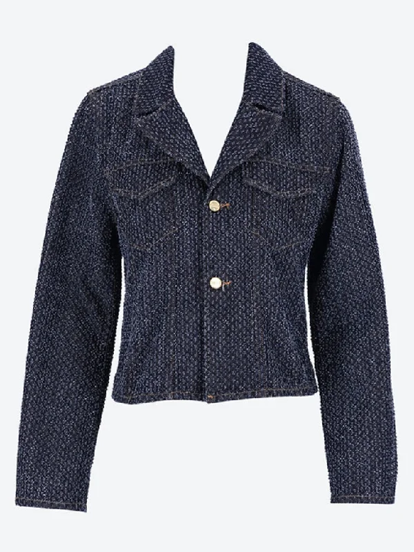 Washed - Out Denim Top for a Vintage Aesthetic Fluffy denim fitted blazer