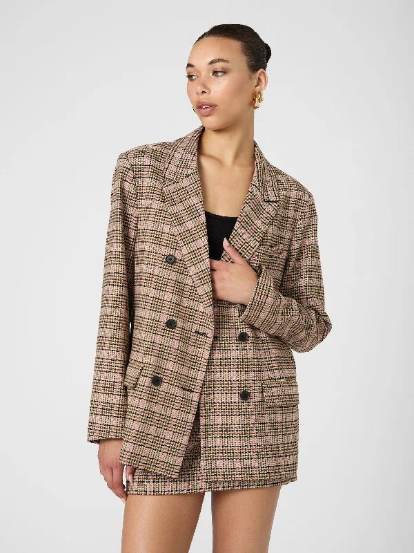 Plus Size Women's Military - Inspired Blazers with Gold Accents for a Bold Look Gina Check Blazer