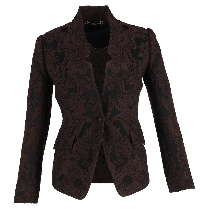 Plus Size Women's Embroidered Blazers in Floral Patterns for a Feminine Touch Gucci 2010s Floral-Jacquard Blazer in Brown Wool