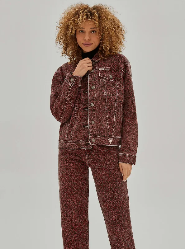 Women's denim jackets with a patchwork design for a bohemian and artsy style Guess Originals Red Multi Rey Textured Denim Jacket Women's denim jackets with a patchwork design for a bohemian and artsy style Guess Originals Red Multi Rey Textured Denim Jacket
