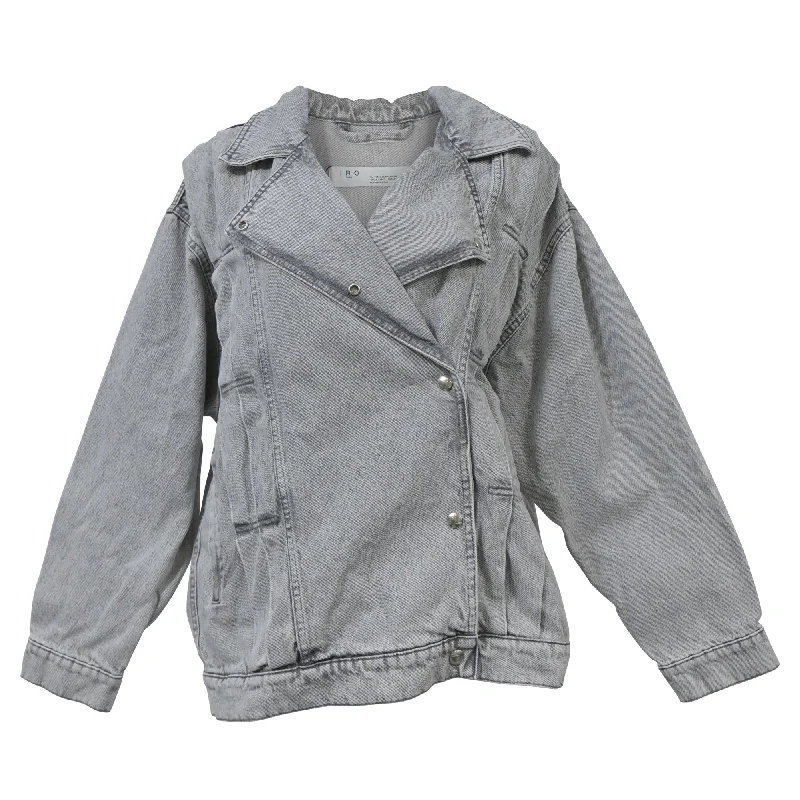 Plus - Size Denim Top for a Comfortable and Stylish Fit Iro Noumi Oversized Denim Moto Jacket in Grey Cotton