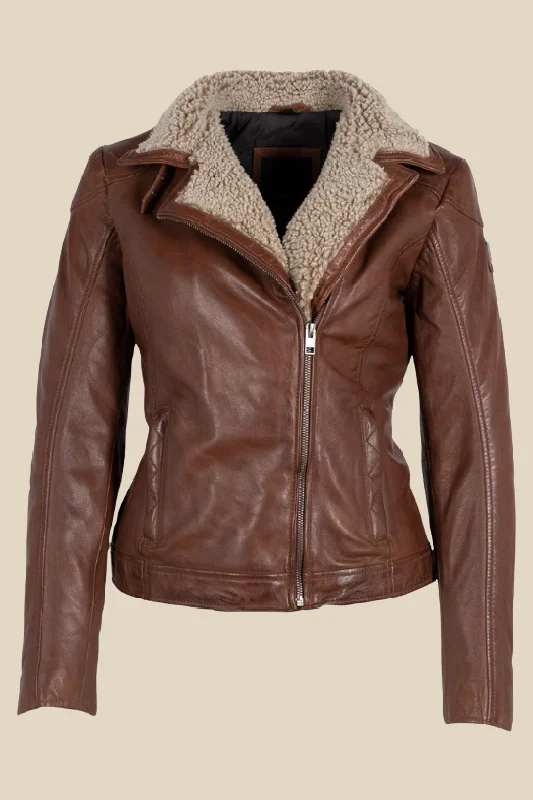Women's leather leather mittens with a pom - pom Jenja Leather Jacket