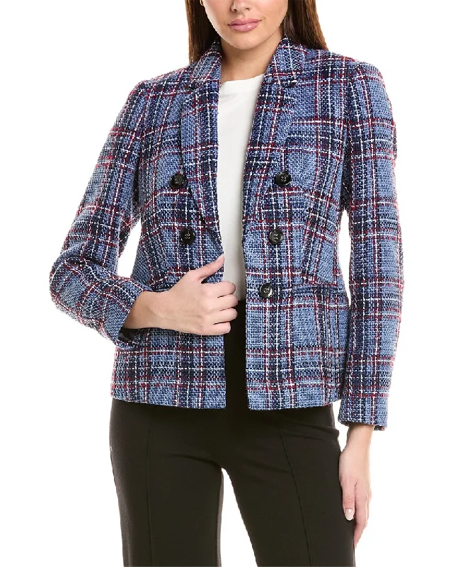 Double - Breasted Women's Leather Blazers in Taupe for an Edgy Look Jones New York Tweed Jacket Double - Breasted Women's Leather Blazers in Taupe for an Edgy Look Jones New York Tweed Jacket