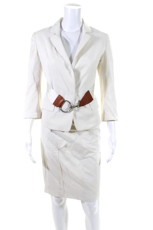 Skirts with a dropped waist KaufmanFranco Womens Hook Front Notched Lapel Skirt Suit White Cotton Skirts with a dropped waist KaufmanFranco Womens Hook Front Notched Lapel Skirt Suit White Cotton