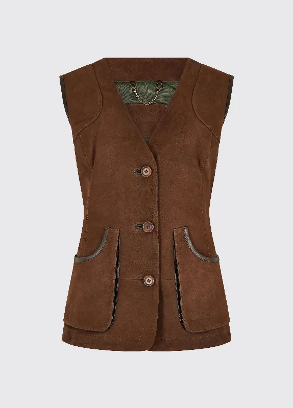 Women's leather leather midi dresses with long sleeves Allendale Leather Gilet - Walnut