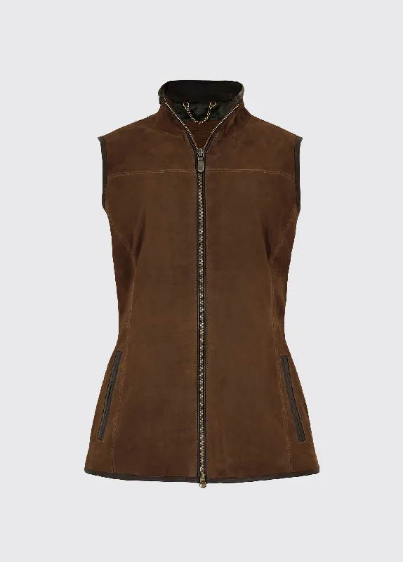 Women's leather leather rompers with a halter neck Kingston Leather Gilet - Walnut