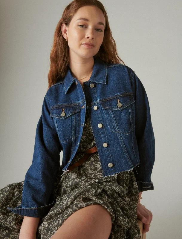 Studded Denim Top for a Glamorous and Bold Style Lucky Brand Women's Cropped Denim Trucker Jacket Studded Denim Top for a Glamorous and Bold Style Lucky Brand Women's Cropped Denim Trucker Jacket