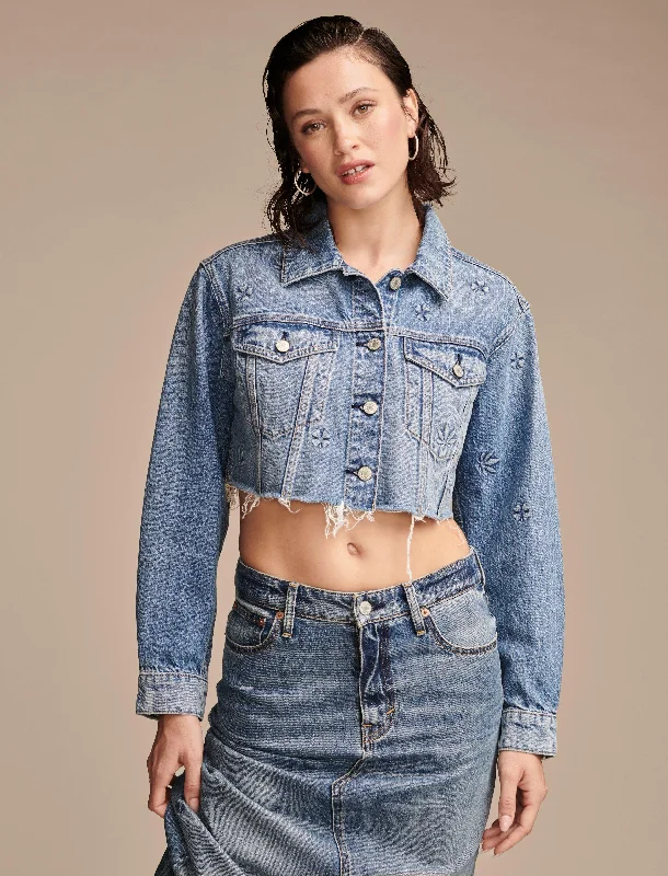 Button - Down Denim Top with a Classic Design Lucky Brand Women's Highest Quality Denim Hemp Cropped Trucker Button - Down Denim Top with a Classic Design Lucky Brand Women's Highest Quality Denim Hemp Cropped Trucker
