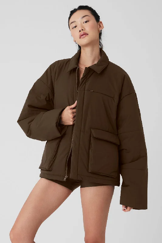 Women's reversible down coats with two - tone designs for versatile styling Voyage Utility Cargo Jacket - Espresso Women's reversible down coats with two - tone designs for versatile styling Voyage Utility Cargo Jacket - Espresso