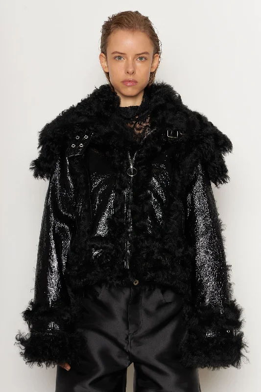 Quilted down women's coats with removable hoods for outdoor activities Shearling Aviator Jacket