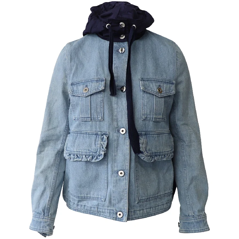 Sleeveless Denim Top for a Cool Summer Look Moncler Resinite Button-front Jacket In Blue Cotton Denim Sleeveless Denim Top for a Cool Summer Look Moncler Resinite Button-front Jacket In Blue Cotton Denim