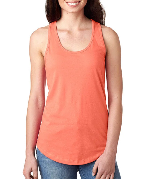 Plus Size Women's Ruffled Hem Tank Tops with Floral Prints  N1533 - Next Level Ladies Ideal Racerback Tank Top | Light Orange