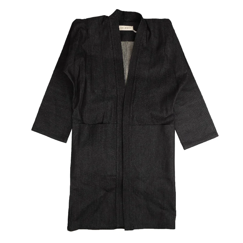 Women's bomber jackets with floral embroidery for a feminine and unique design  Navy Blue Long Belted Denim Jacket