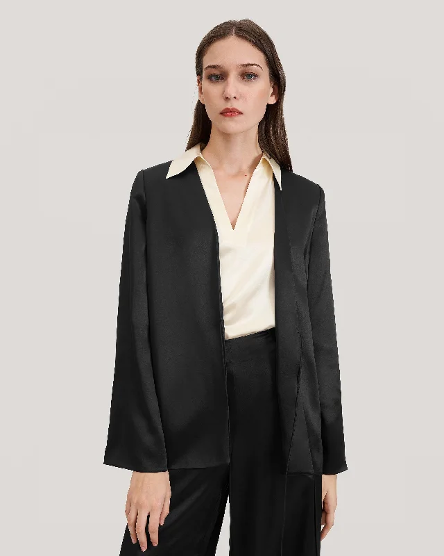 Plus Size Women's Military - Inspired Blazers with Gold Accents for a Bold Look Pure Silk Azalea Blazer for Women