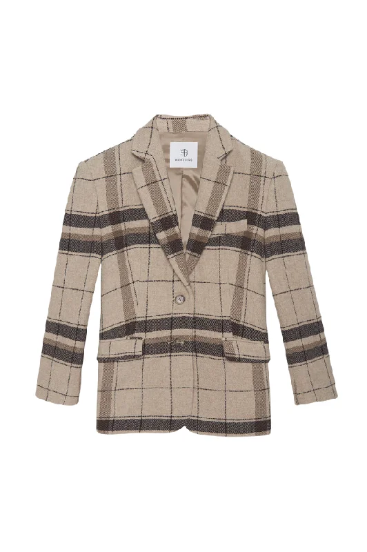 Women's Peplum Blazers in Emerald Green for a Stylish Work Attire Quinn Blazer - Khaki Plaid Women's Peplum Blazers in Emerald Green for a Stylish Work Attire Quinn Blazer - Khaki Plaid