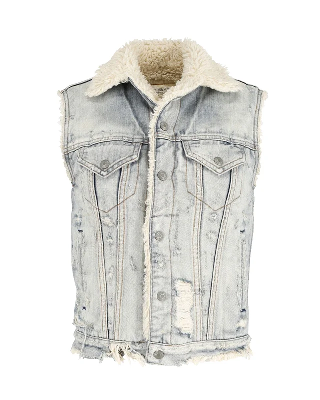 Distressed Denim Top for a Trendy and Edgy Look Ralph Lauren Distressed Vest in Light Blue Cotton Denim Distressed Denim Top for a Trendy and Edgy Look Ralph Lauren Distressed Vest in Light Blue Cotton Denim