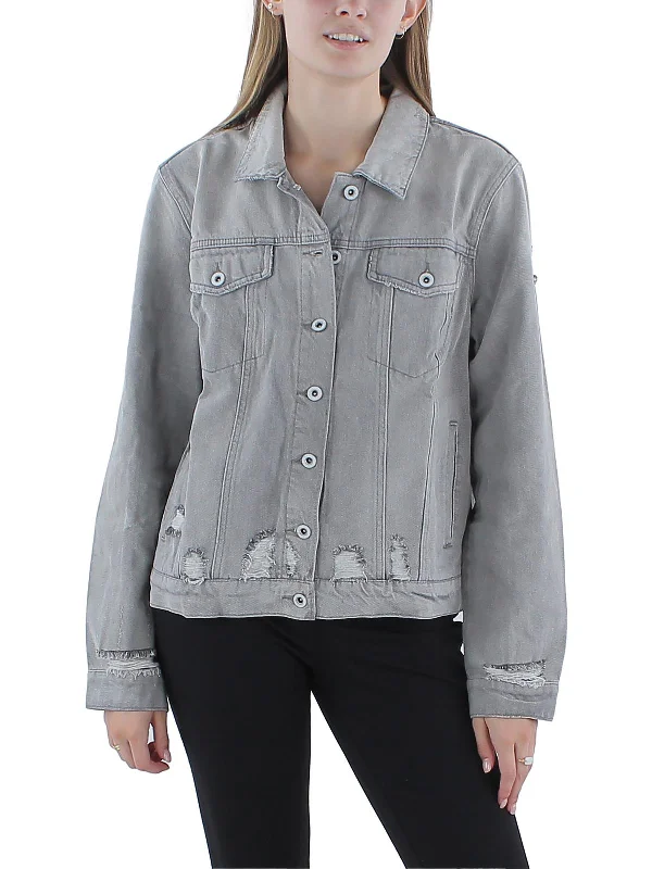 Women's long - line cardigan jackets in a soft knit for a cozy and elegant look Reagan Womens Relaxed Distressed Denim Jacket Women's long - line cardigan jackets in a soft knit for a cozy and elegant look Reagan Womens Relaxed Distressed Denim Jacket