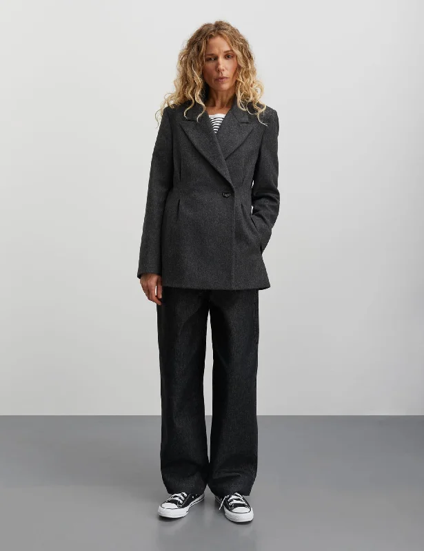 Plus Size Women's Faux Fur - Trimmed Blazers in Black for a Luxurious Look Rolando Bena Blazer, Dark Grey Melange Plus Size Women's Faux Fur - Trimmed Blazers in Black for a Luxurious Look Rolando Bena Blazer, Dark Grey Melange