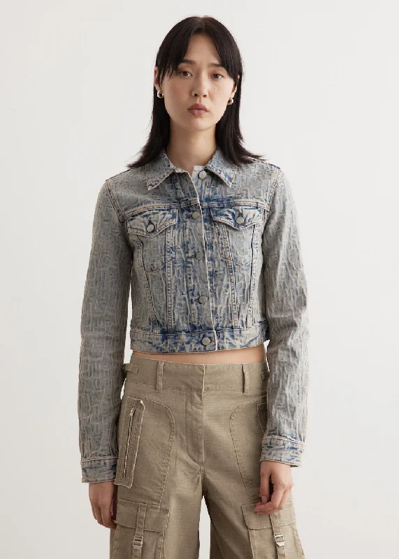 Women's cropped satin jackets in pastel shades for a glamorous evening out Rose Monogram Denim Jacket Women's cropped satin jackets in pastel shades for a glamorous evening out Rose Monogram Denim Jacket
