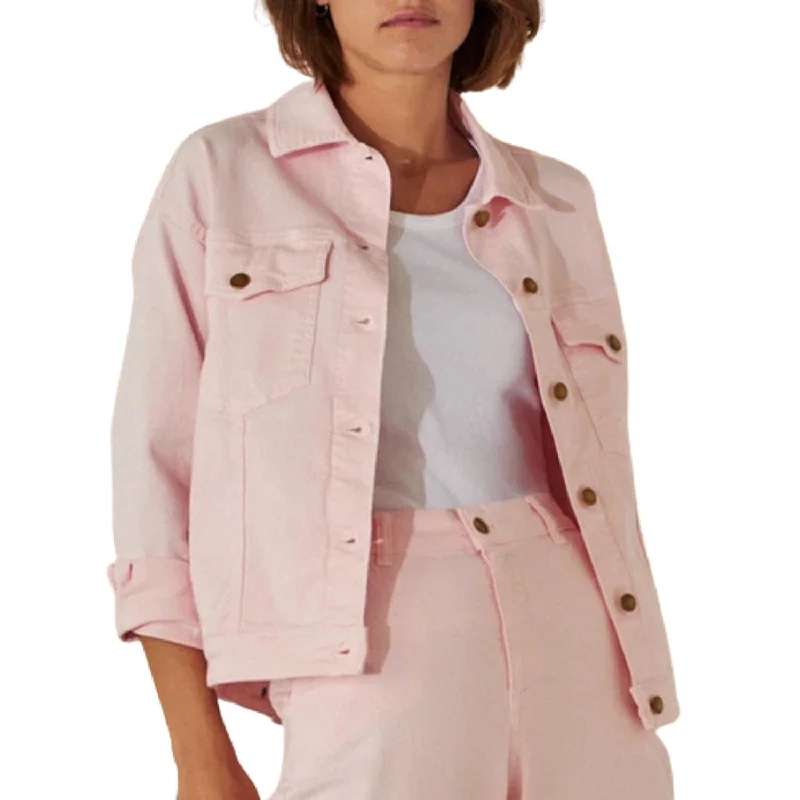 Women's faux fur - trimmed denim jackets for a trendy and cozy style Sakai Denim Jacket In Pink Women's faux fur - trimmed denim jackets for a trendy and cozy style Sakai Denim Jacket In Pink
